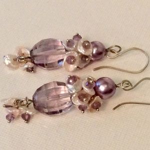 Pink Amethyst, Keishi Pearls, Swarovski Earrings